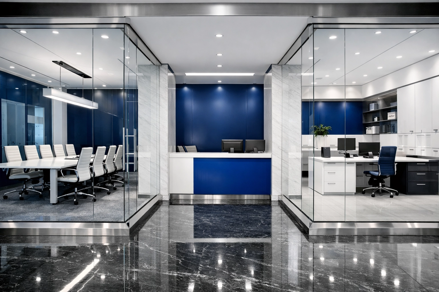 Polished glass conference room in a Plymouth business hub, representing high-standard commercial cleaning.