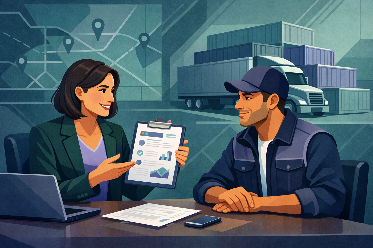 Expert logistics recruitment agency meeting to discuss HGV driver jobs and careers.