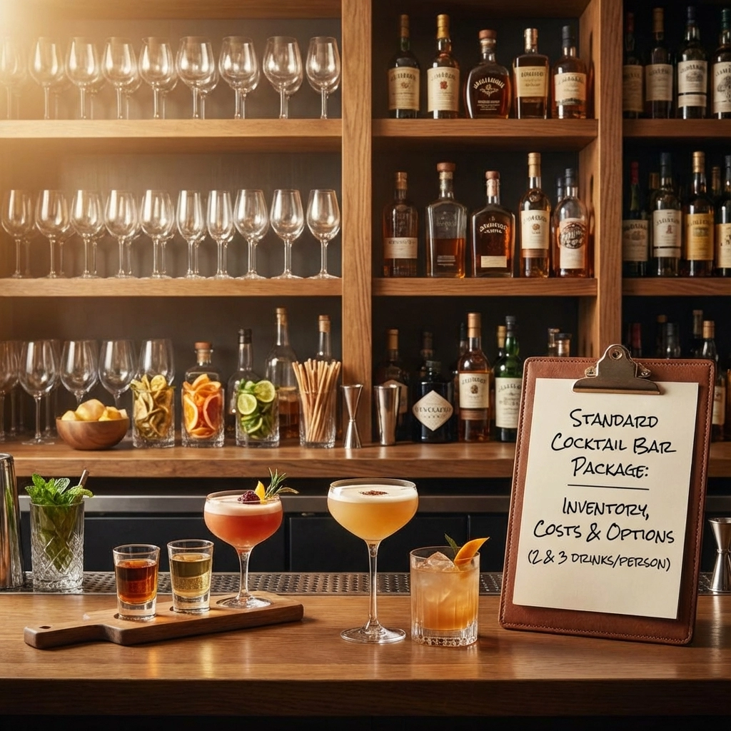 Standard Cocktail Bar Package: Inventory, Costs &amp; Cocktail Options (2 &amp; 3 Drinks per Person)