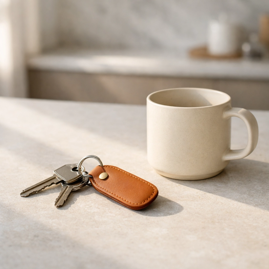 House keys on a modern countertop, representing a successful first-time home purchase in Cincinnati.