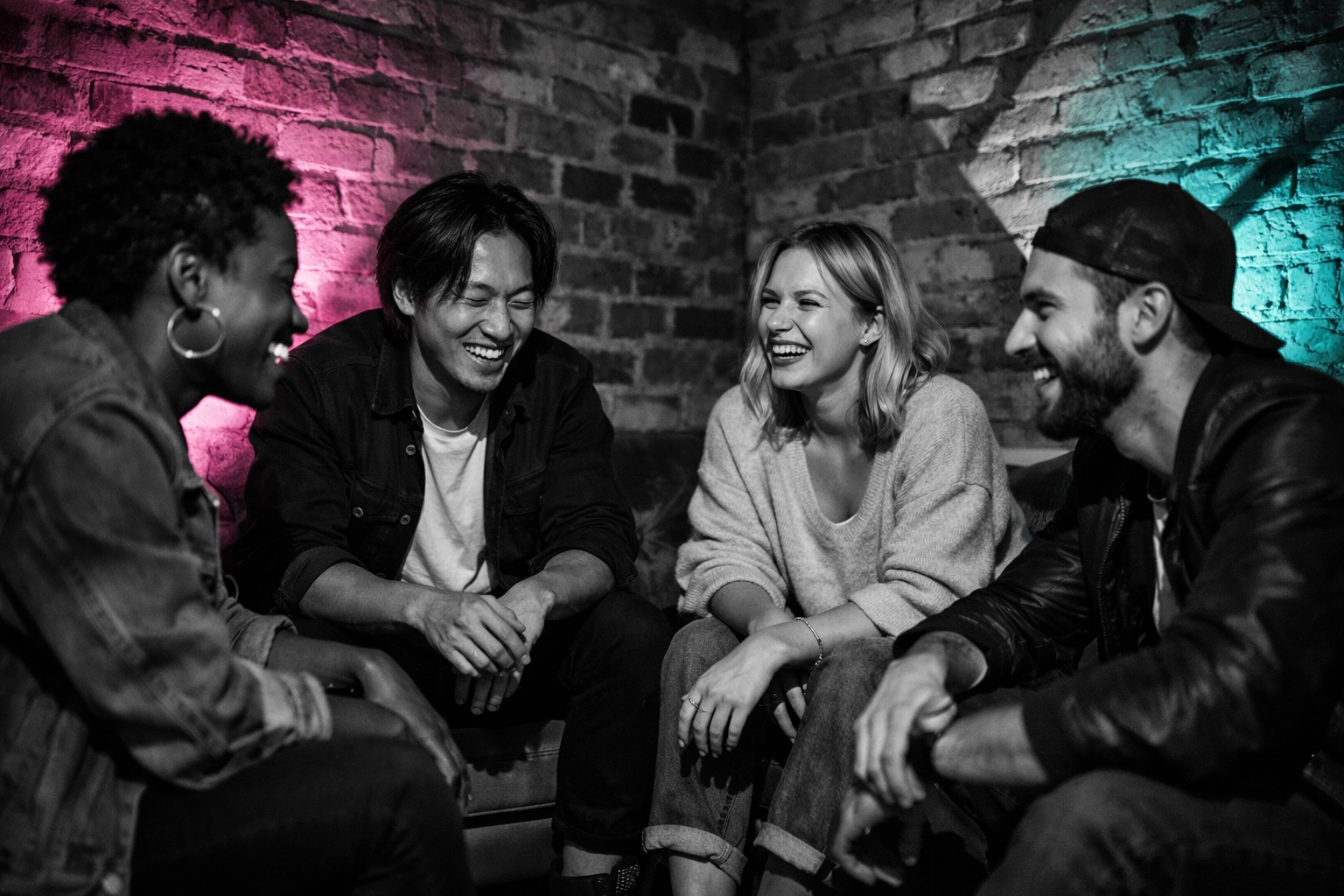 Diverse urban professionals connecting authentically in safe space community gathering