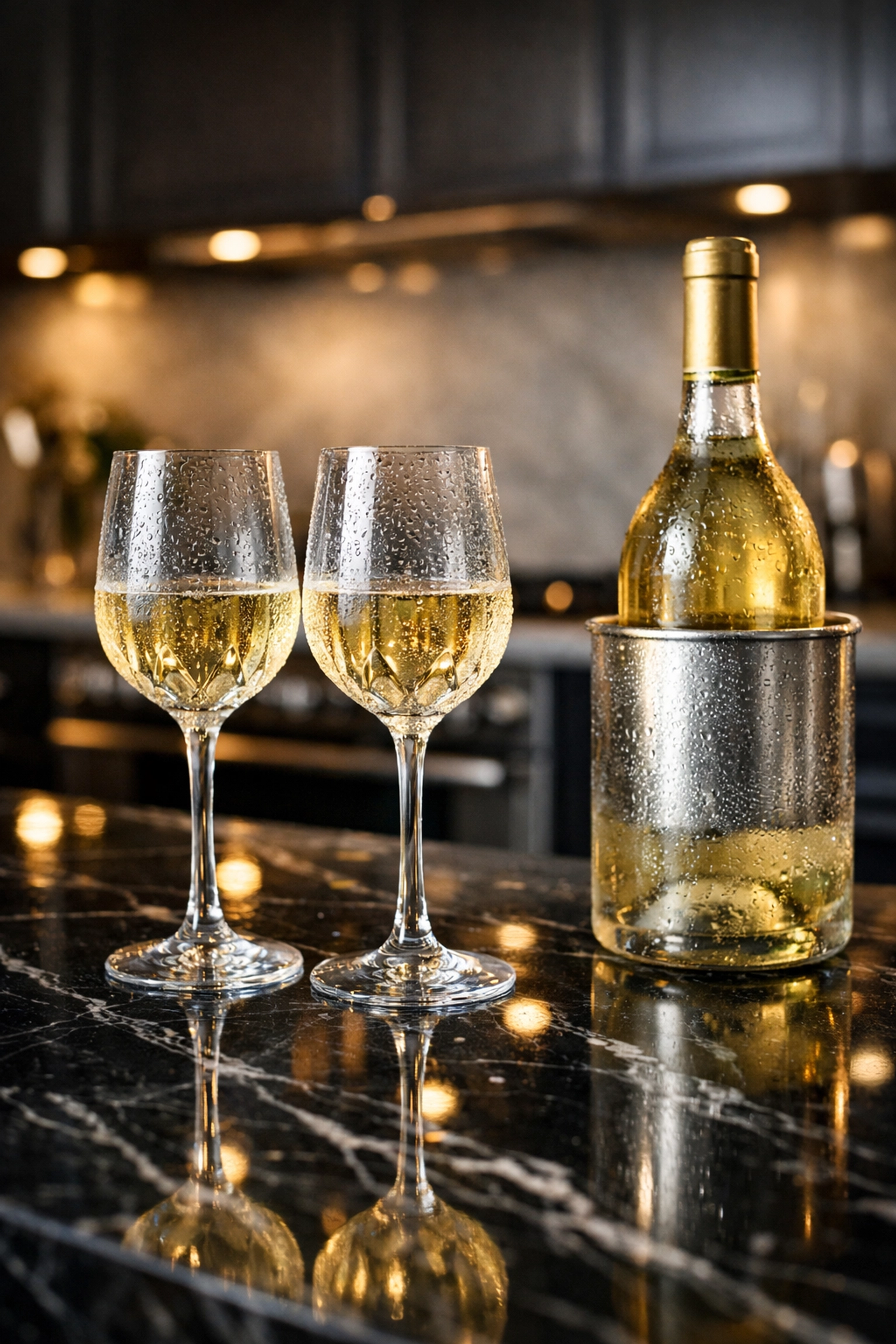 Friday night relaxation in a spotless kitchen following a professional weekly house cleaning.