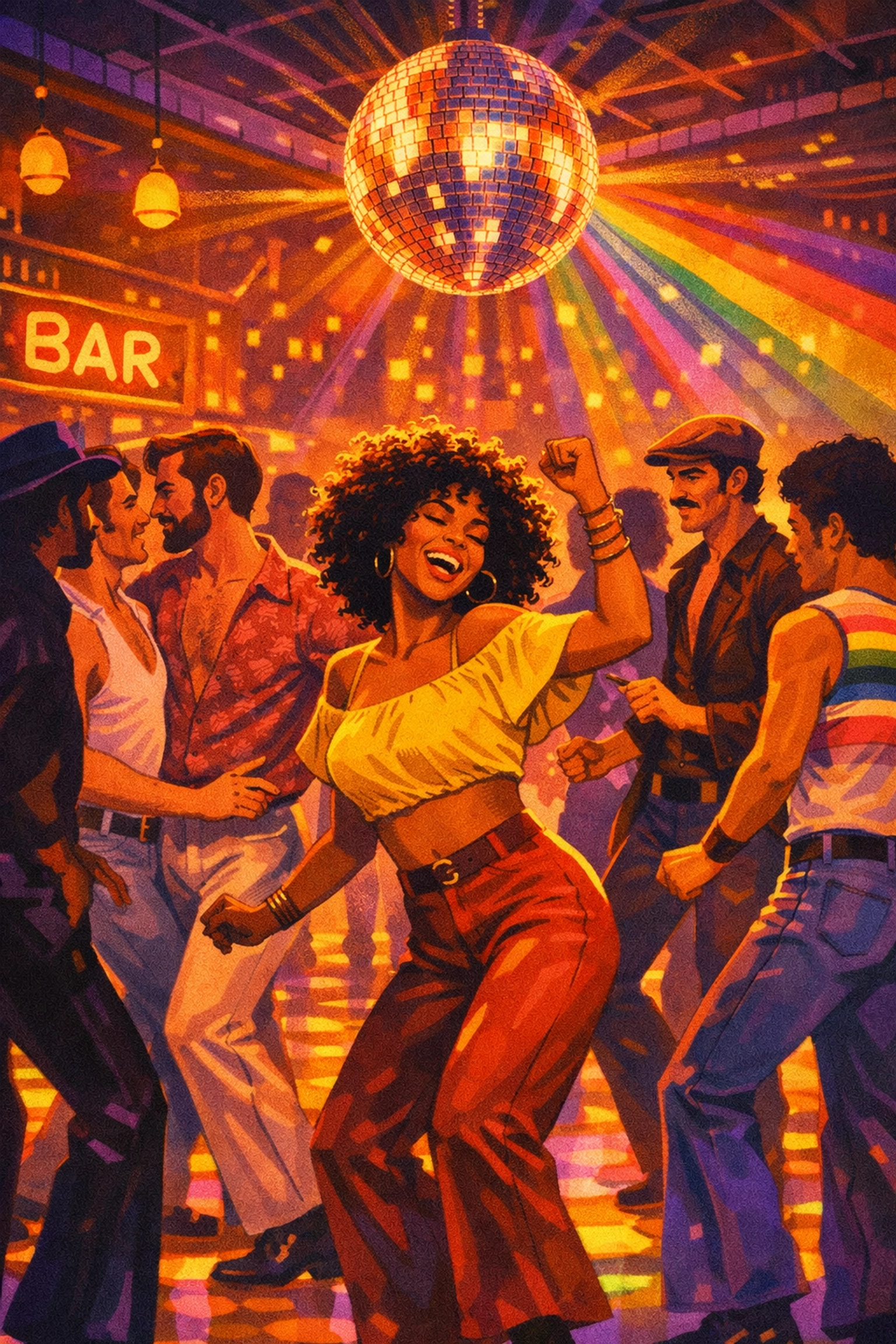 Madonna dancing with LGBTQ+ community in 1970s Detroit nightclub scene