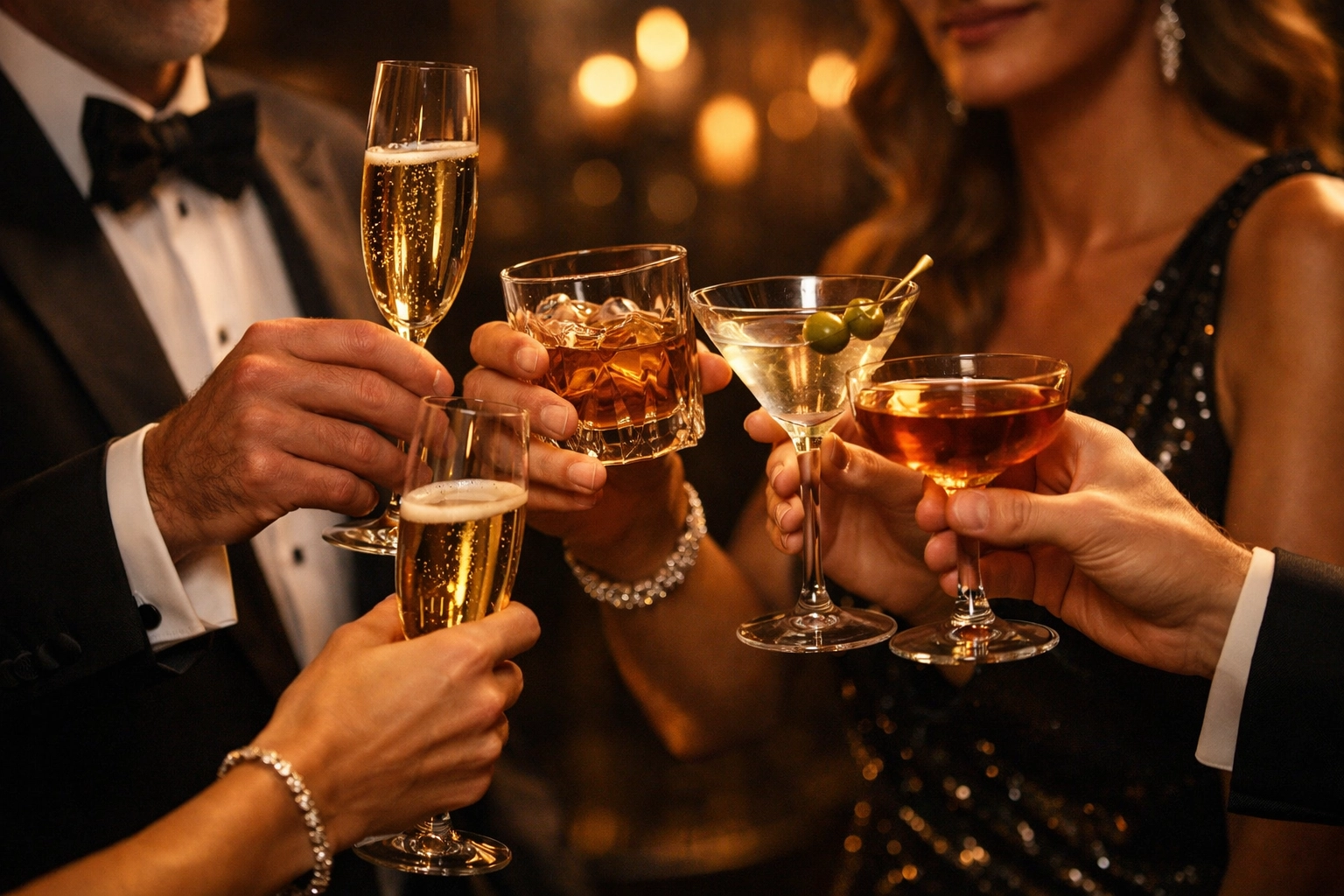 Professionals toasting at corporate gala in Minneapolis with champagne glasses