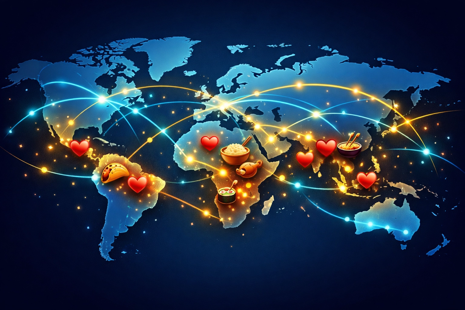 Global map showing Larecoin charity distribution network connecting hunger relief organizations worldwide