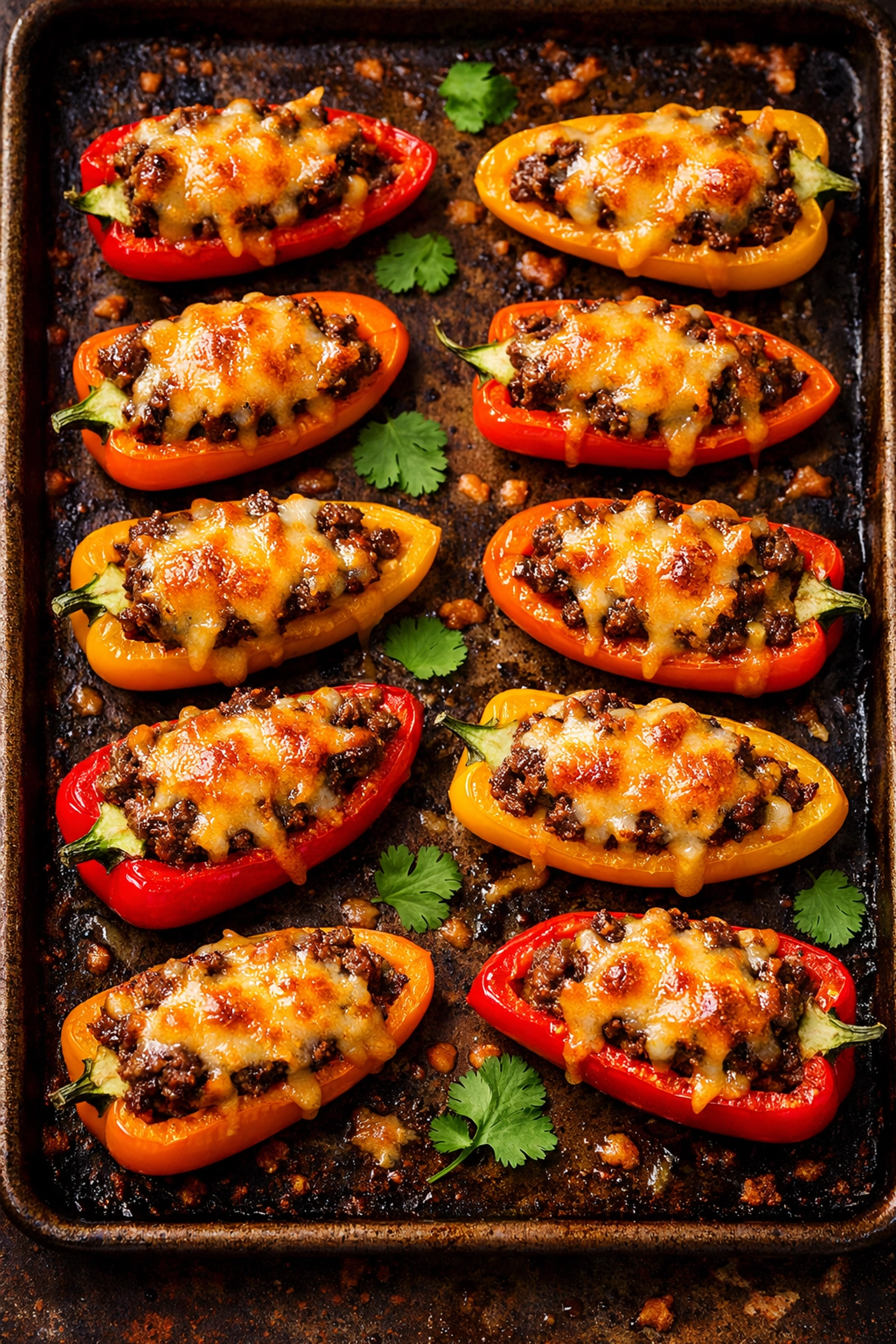 Easy Weeknight Dinner: 5-Ingredient Taco Stuffed Peppers (One-Pan Wonder) Easy weeknight dinner: taco stuffed peppers with melted cheese ready to serve