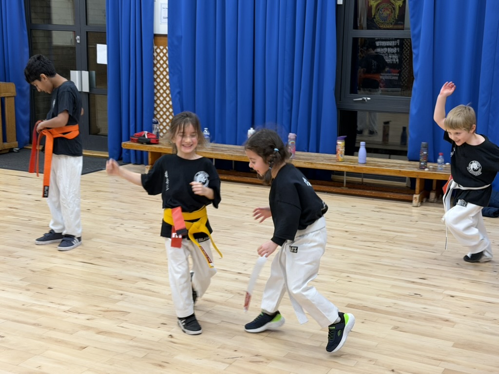 Energetic kids' martial arts class showing fun and engagement