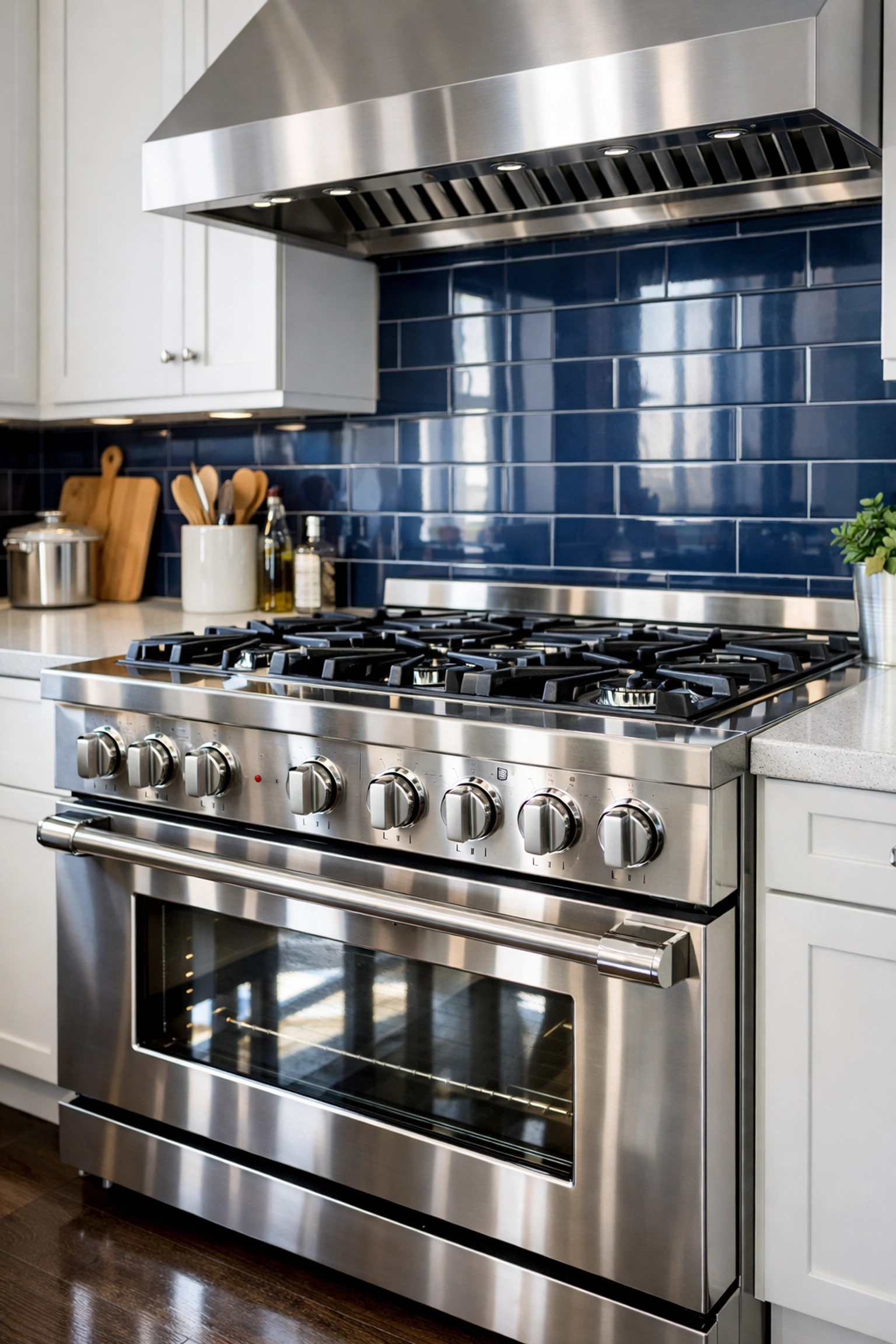 Spotless stainless steel kitchen in a luxury Boston apartment after a professional deep cleaning service.