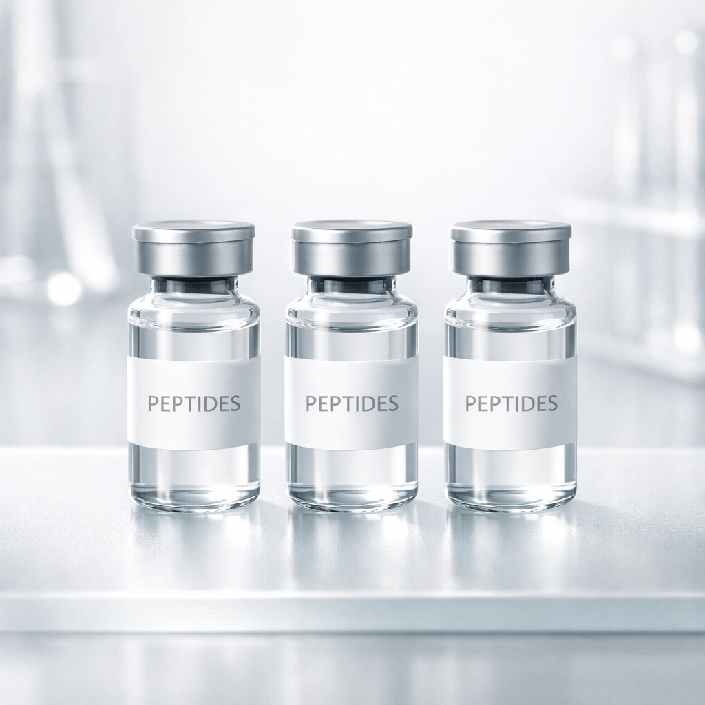 Peptide vials in a modern laboratory setting for exploring the future of brain wellness.