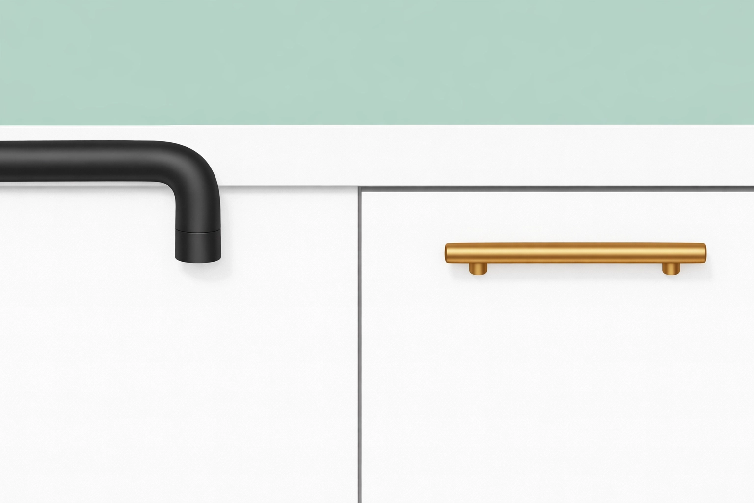 Modern matte black kitchen faucet and gold cabinet handle upgrades for homes in Richmond and the Westside.