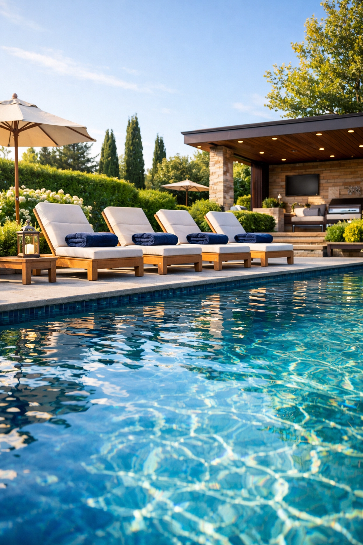 Well-maintained backyard pool area ready for the weekend thanks to reliable weekly pool service.