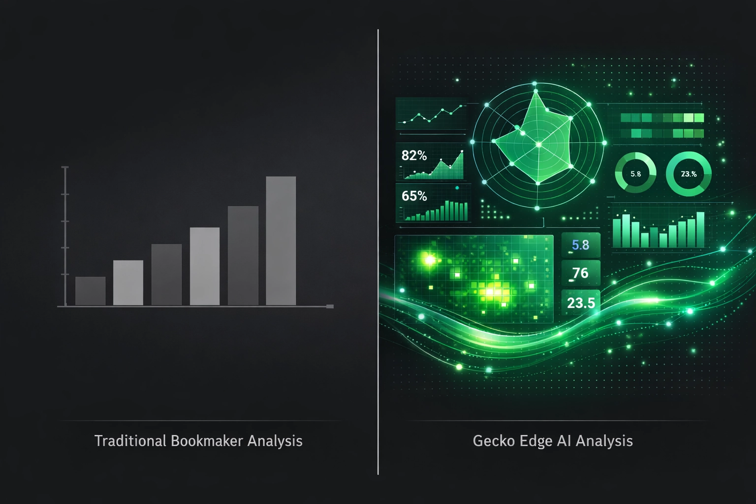Traditional bookmaker analysis compared to AI-powered football betting dashboard