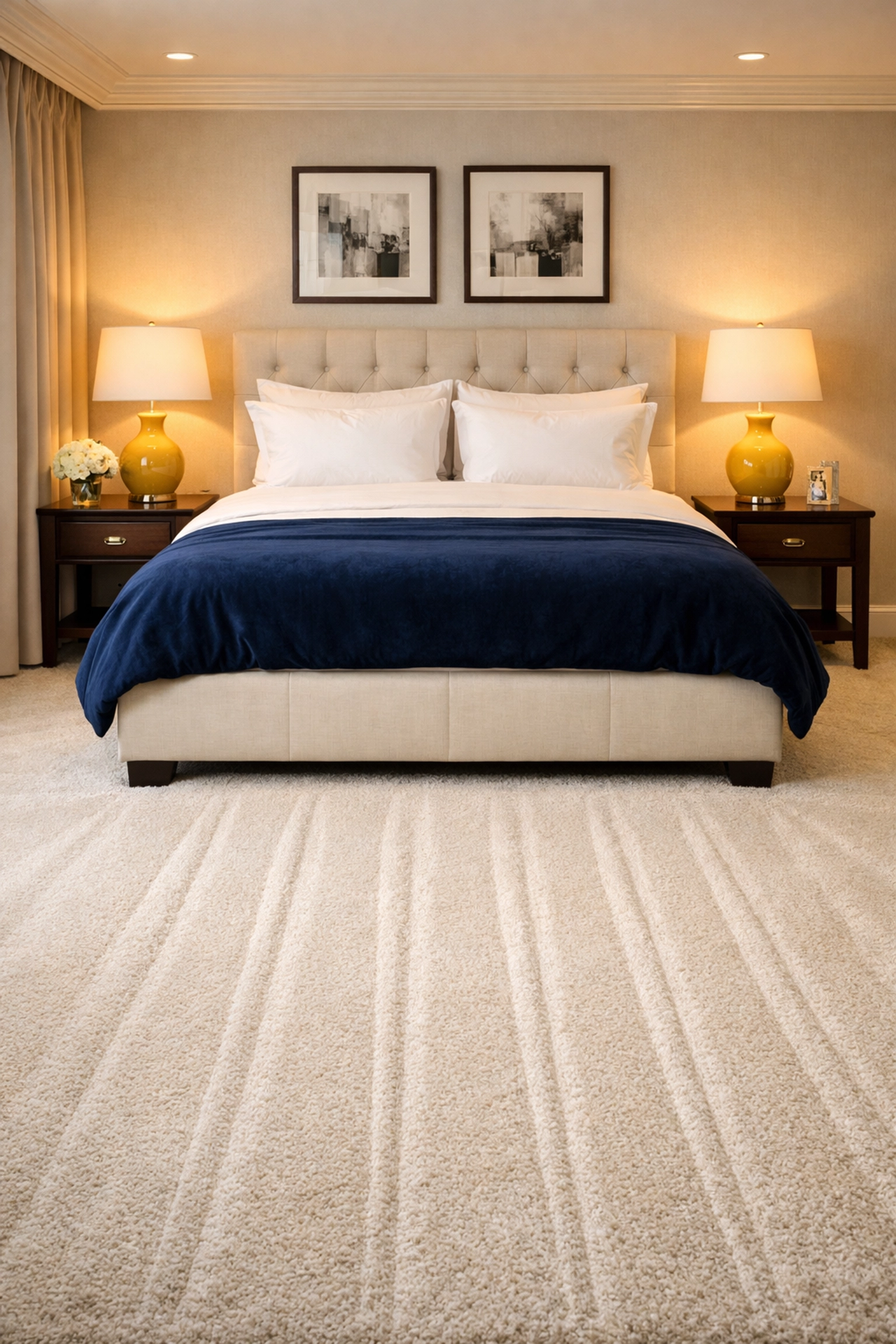 Pristine Dover master bedroom following high-end residential cleaning Massachusetts.