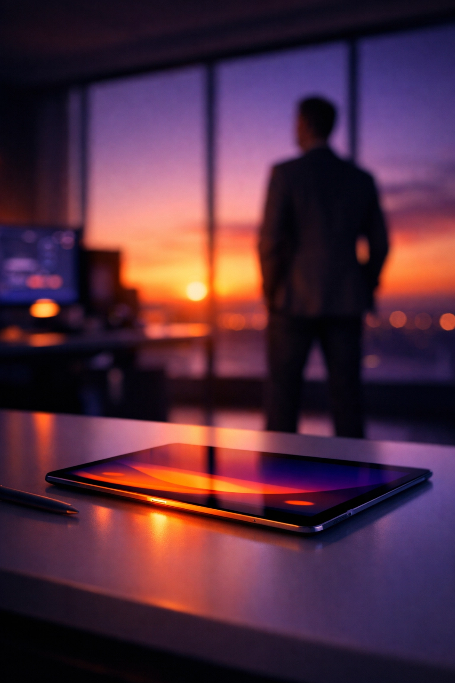 A founder reviewing communications strategy on a digital device, symbolizing leadership in modern media outreach.