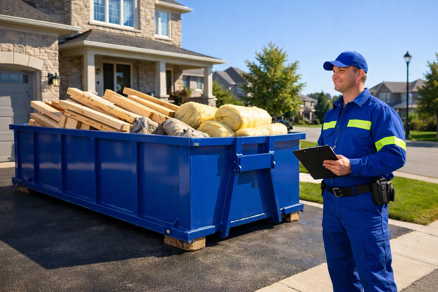 Junk Removal vs. Dumpster Rental: Which Is Better For Your Next Renovation? Professional dumpster rental for renovation debris and waste removal on a residential driveway in the GTA.