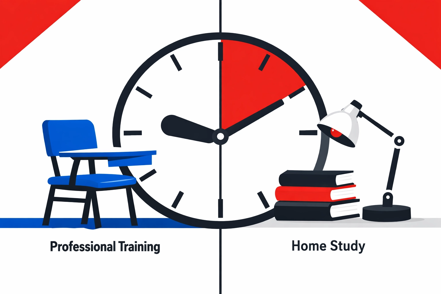 Modern illustration of classroom and home study environments for the Transport Manager CPC course.