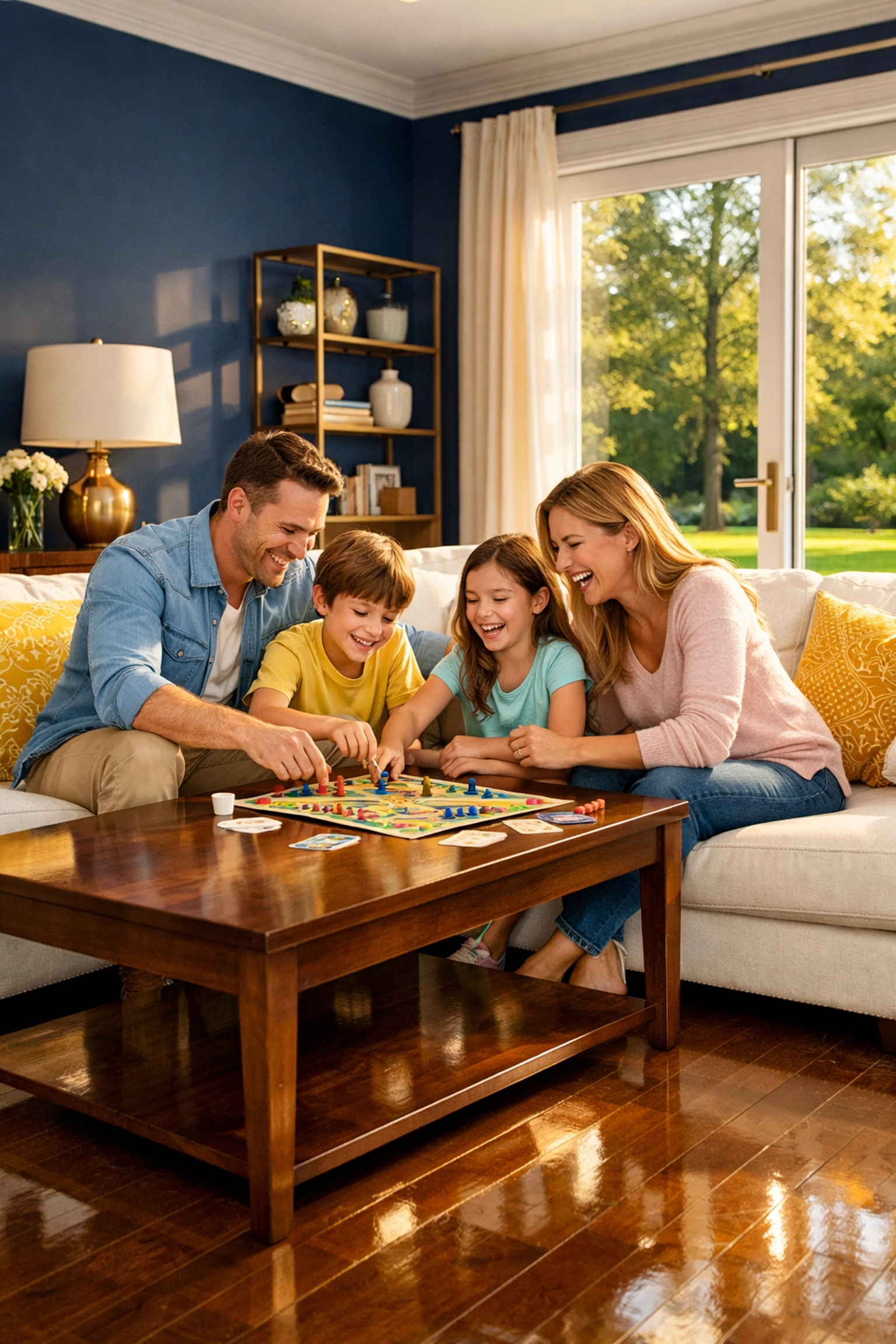 Family enjoying a clean living room in Boxborough thanks to professional bi-weekly house cleaning services.