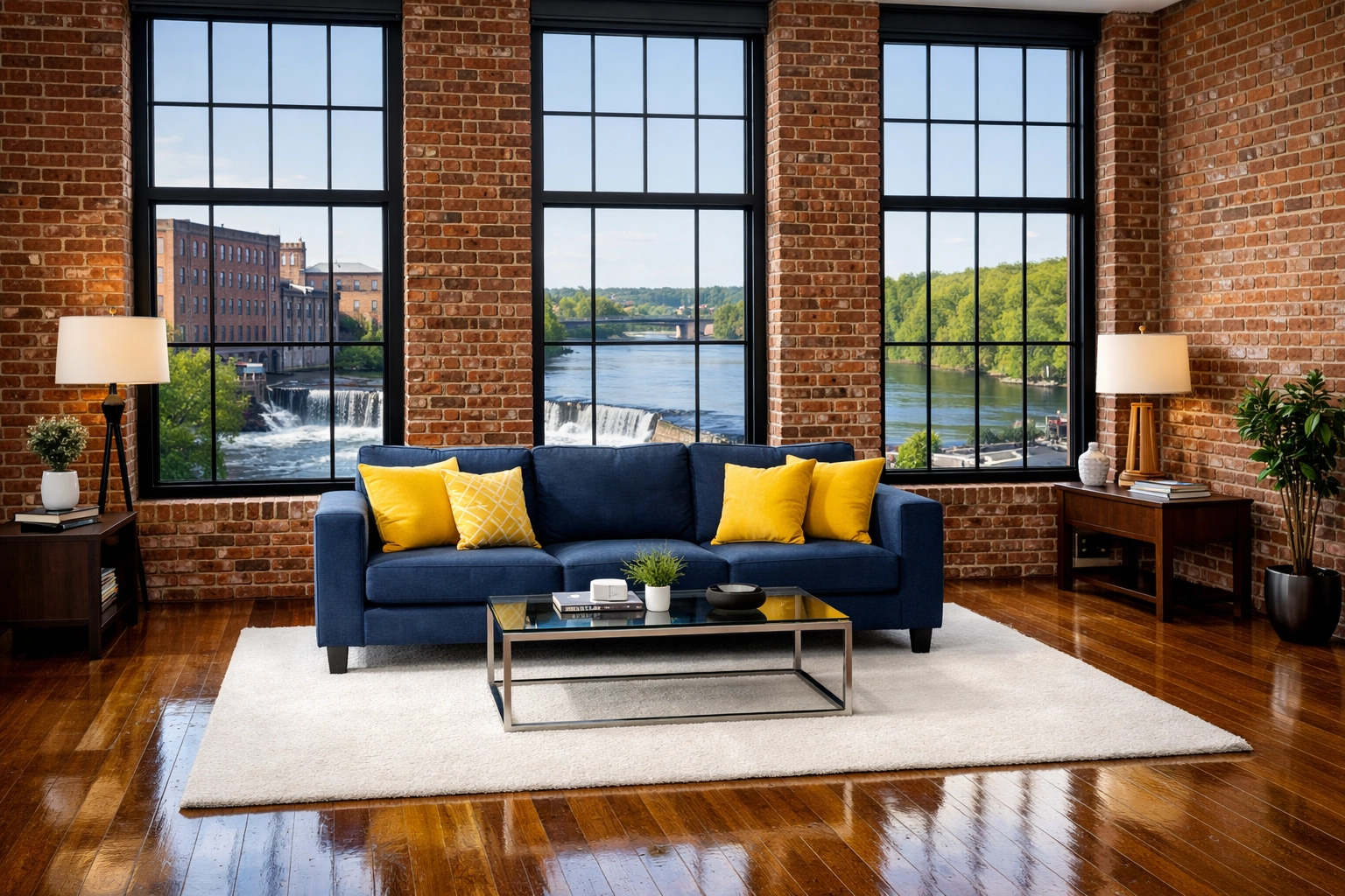 Clean Lowell apartment with polished floors and brick walls, ready for move-in after professional cleaning.