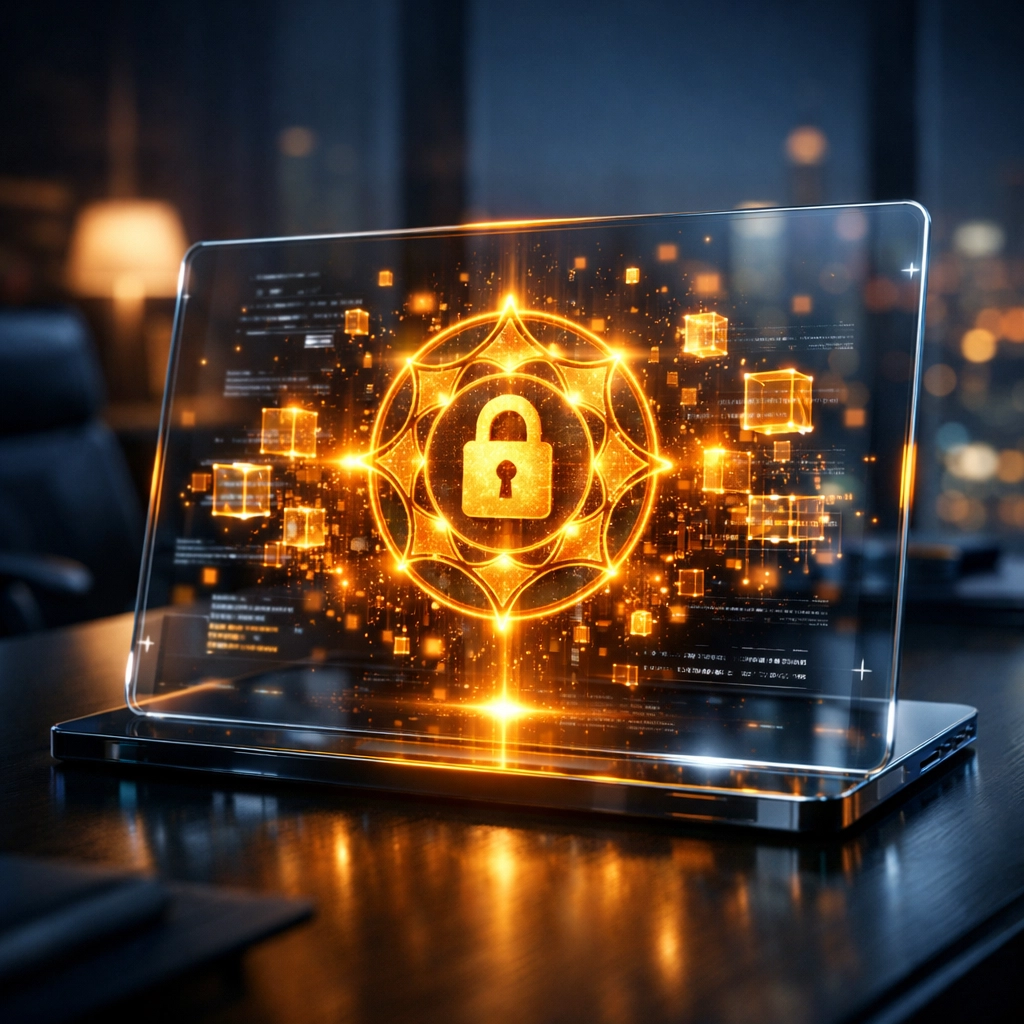 Secure NFT receipt on a digital tablet showing Larecoin cryptographic proof for Web3 merchant accounting.