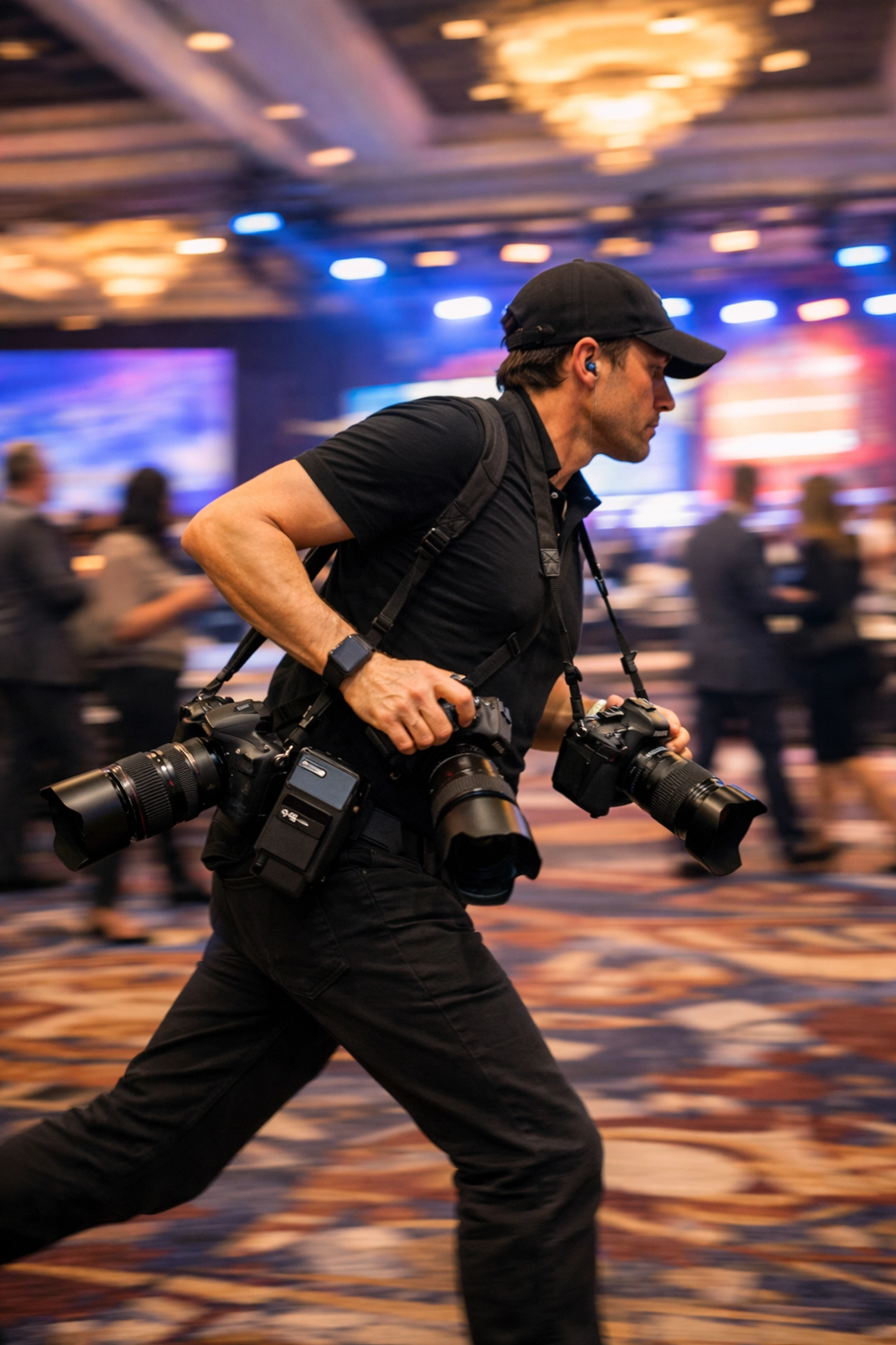 Las Vegas corporate event photographer with professional camera equipment at conference
