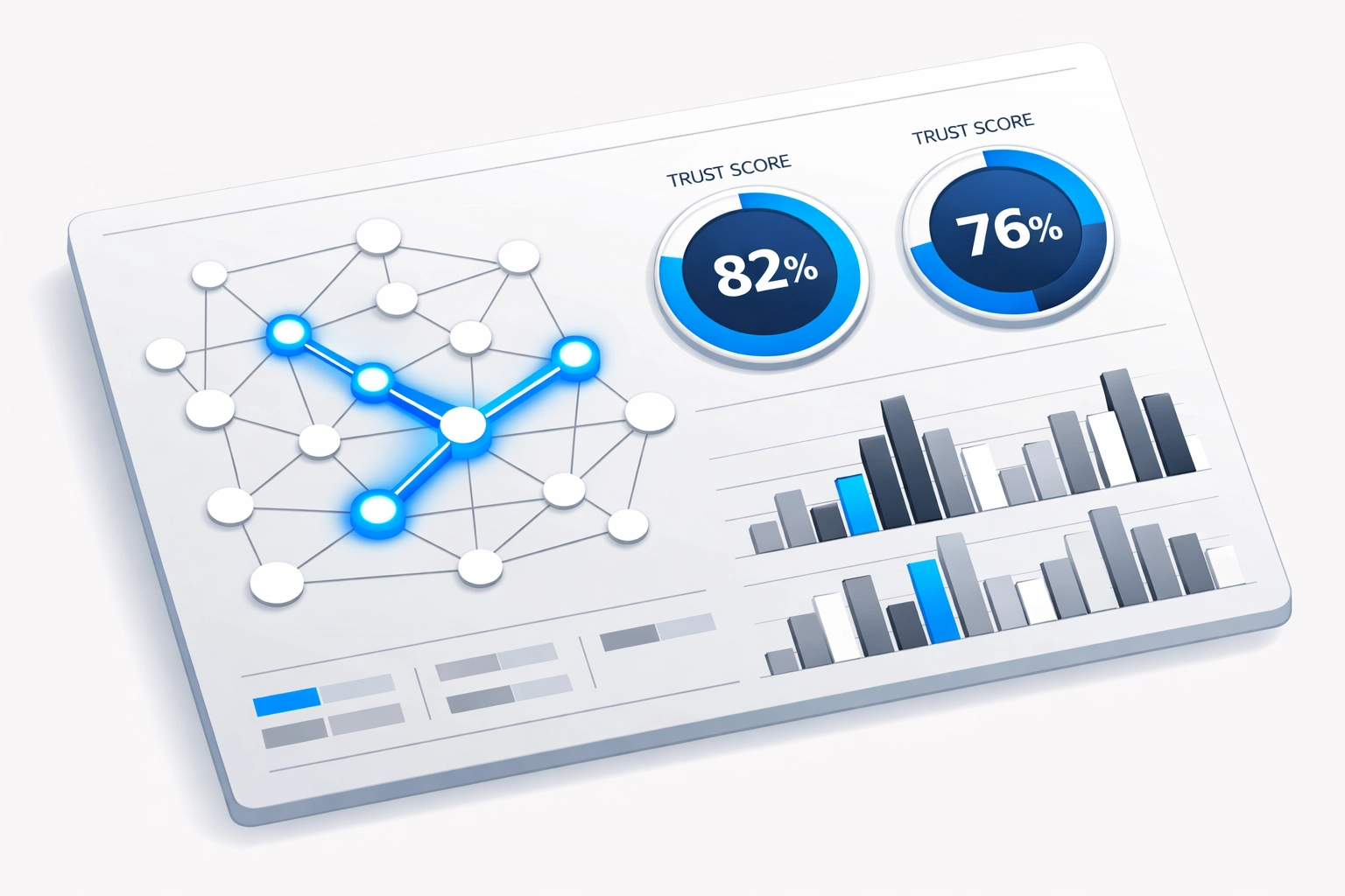 Analytics dashboard tracking AI trust scores and brand citations for businesses in the agentic commerce era.