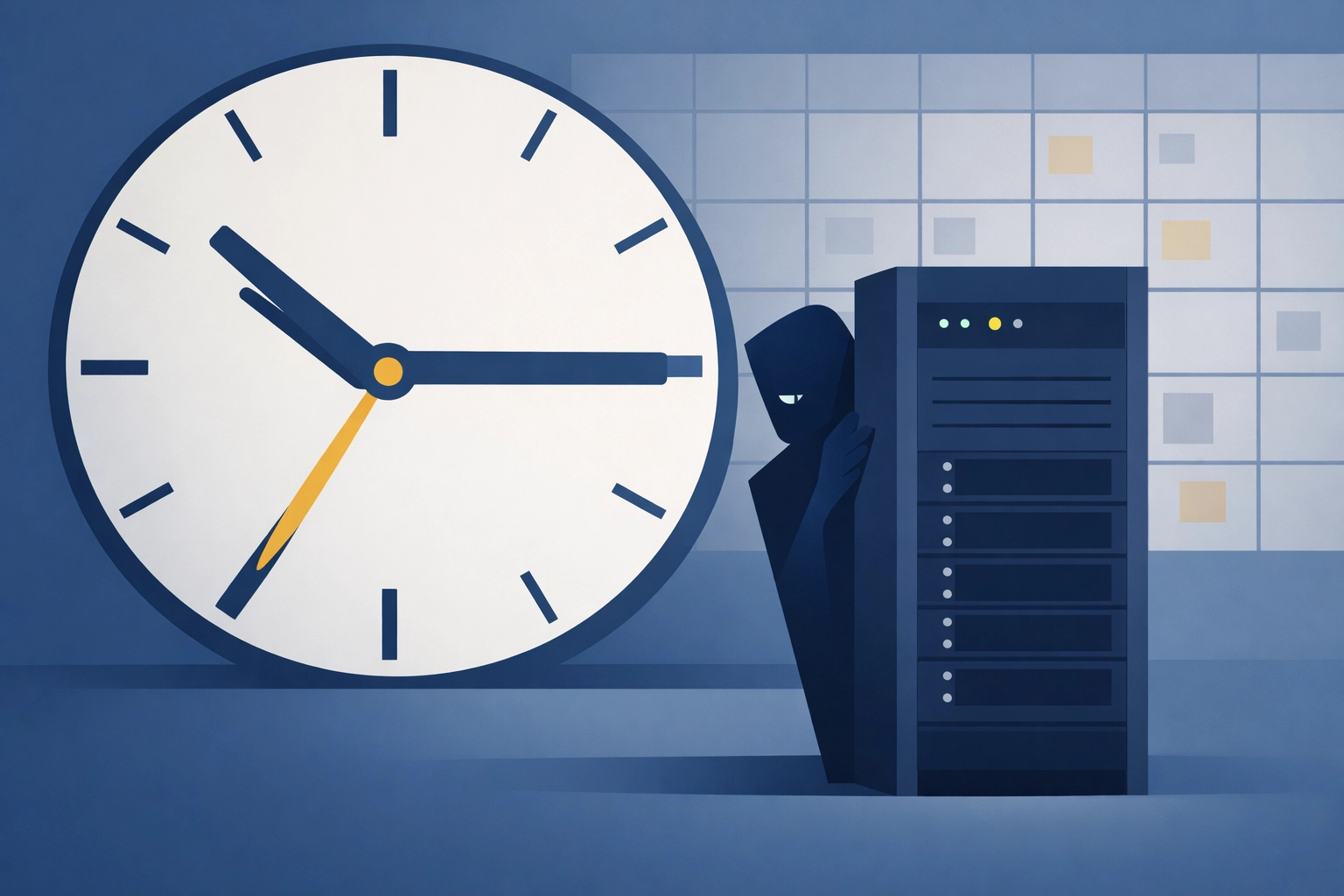 Proactive network monitoring showing a hidden threat behind a server rack over a long period.