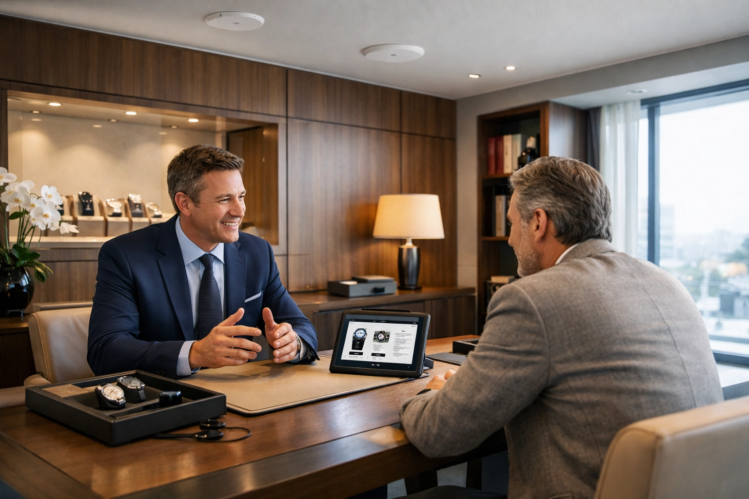 Luxury watch boutique consultation room with integrated Wi-Fi and seamless technology
