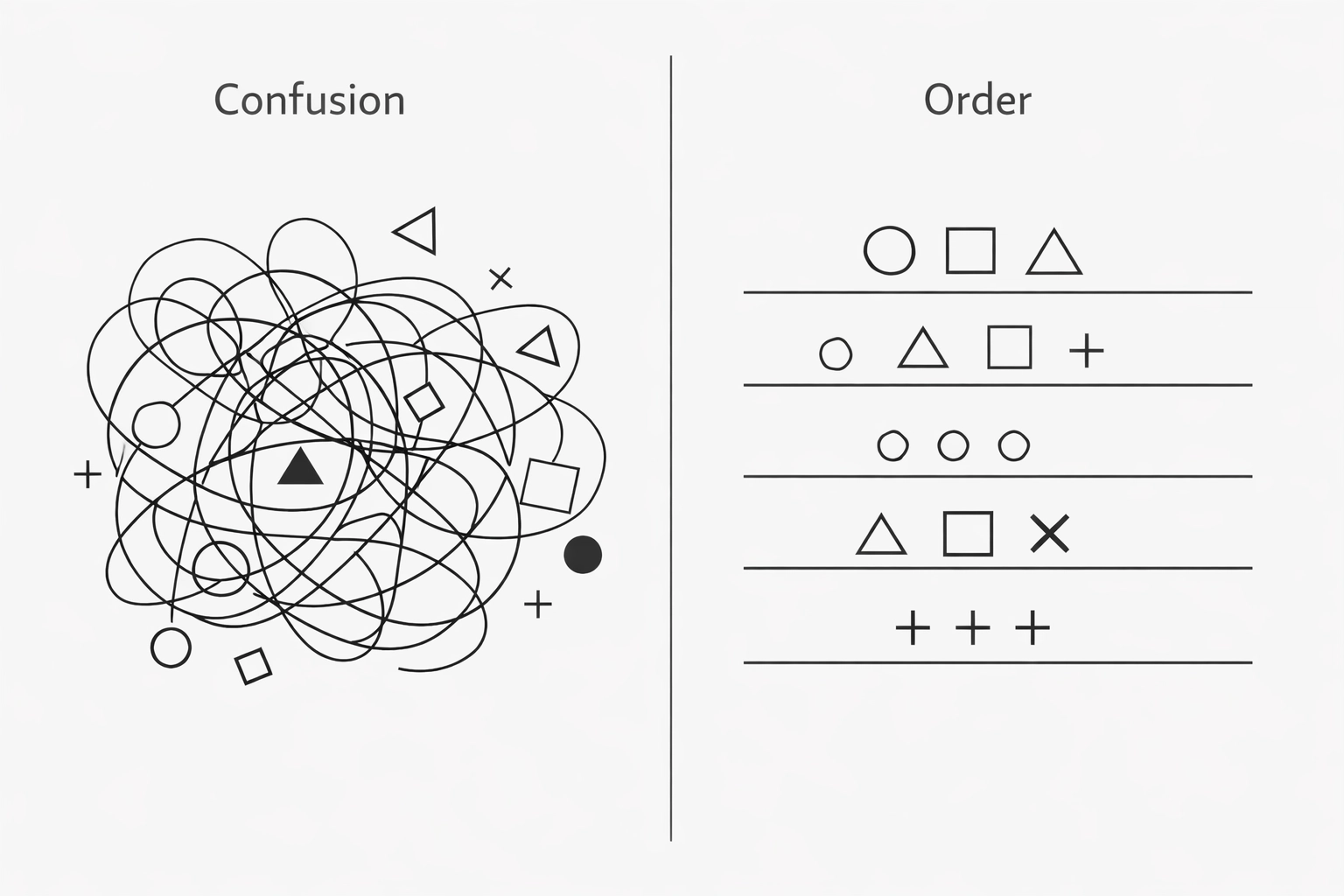 Comparison showing chaotic training process versus organized electrical business systems and SOPs