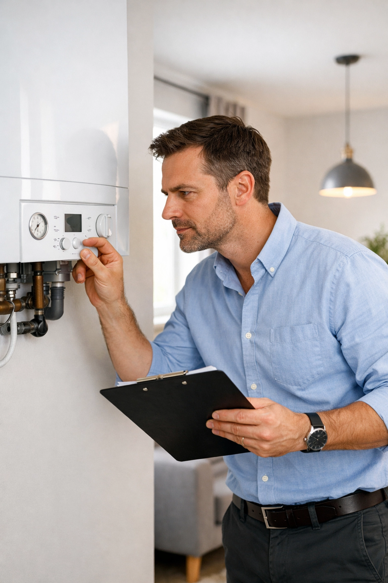 Property inspector conducting compliance check in Kent rental property