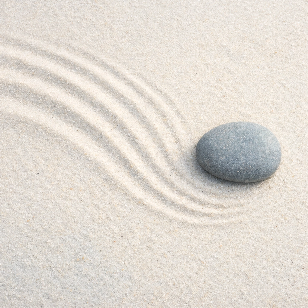 White St. Petersburg beach sand and a stone symbolizing a grounded and resilient mind after acupuncture.