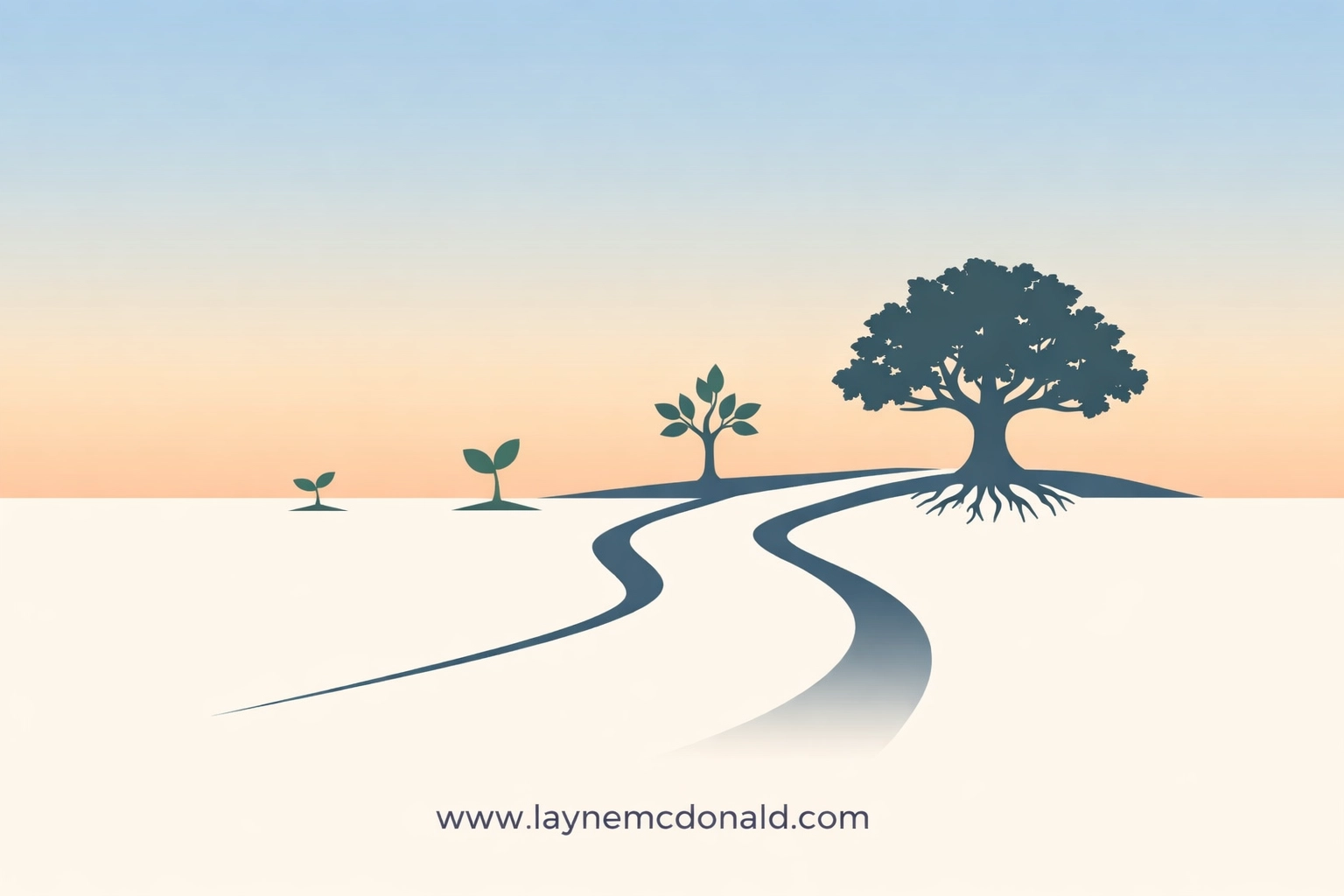 A winding path with growing trees symbolizing the long-term journey of spiritual development and maturity.