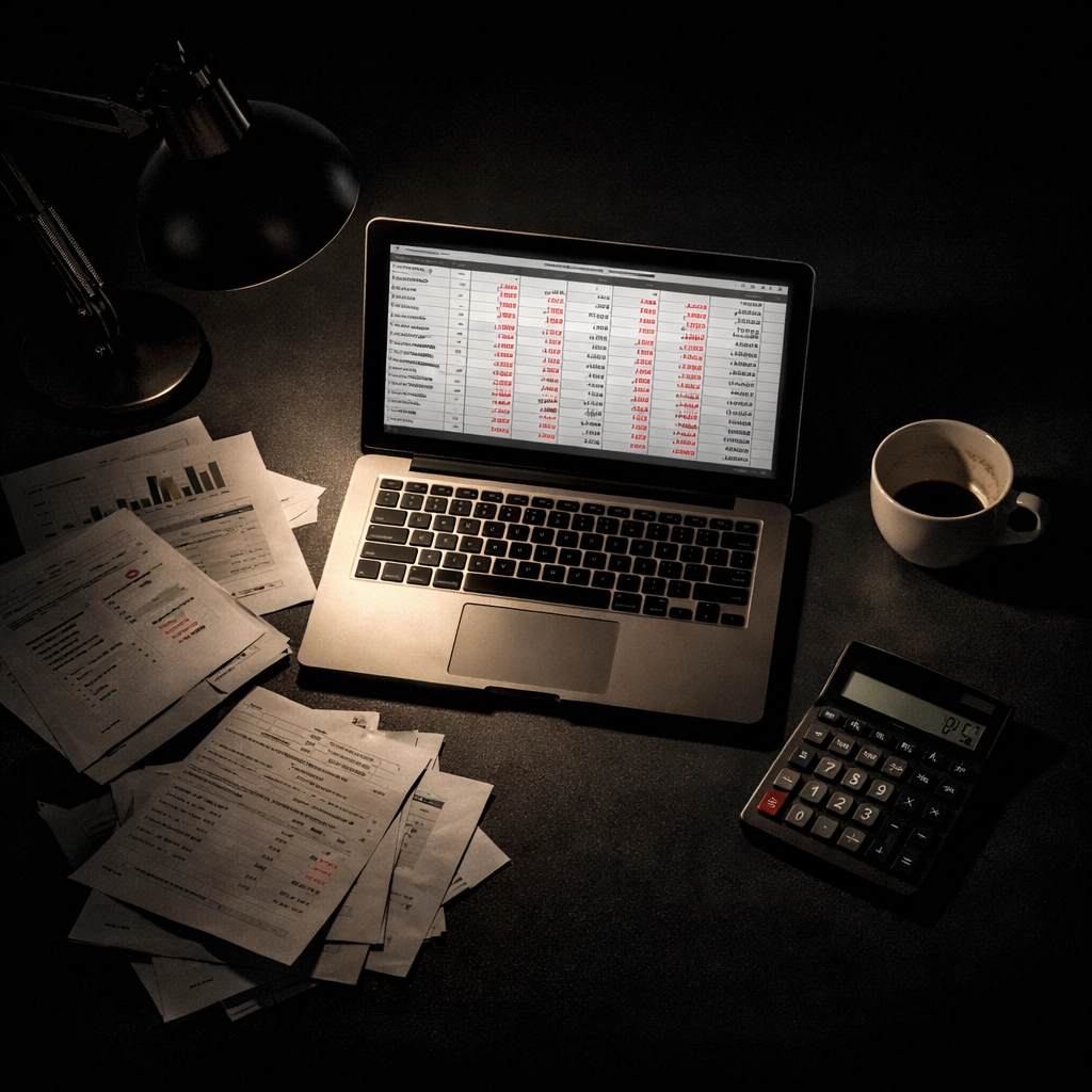 Startup founder calculating true SDR costs and hiring expenses late at night