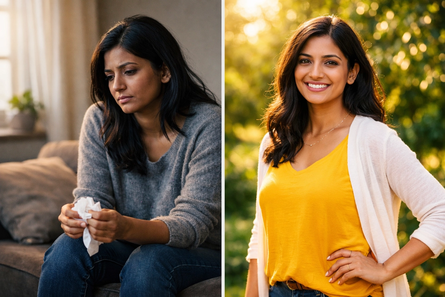 Woman's healing journey from counseling to confident wholeness after past relationship wounds