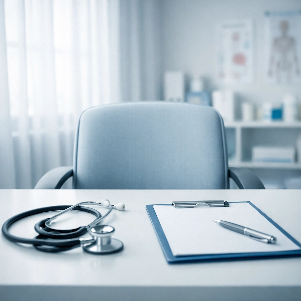 Empty GP consultation room representing doctors dismissing perimenopause symptoms in women