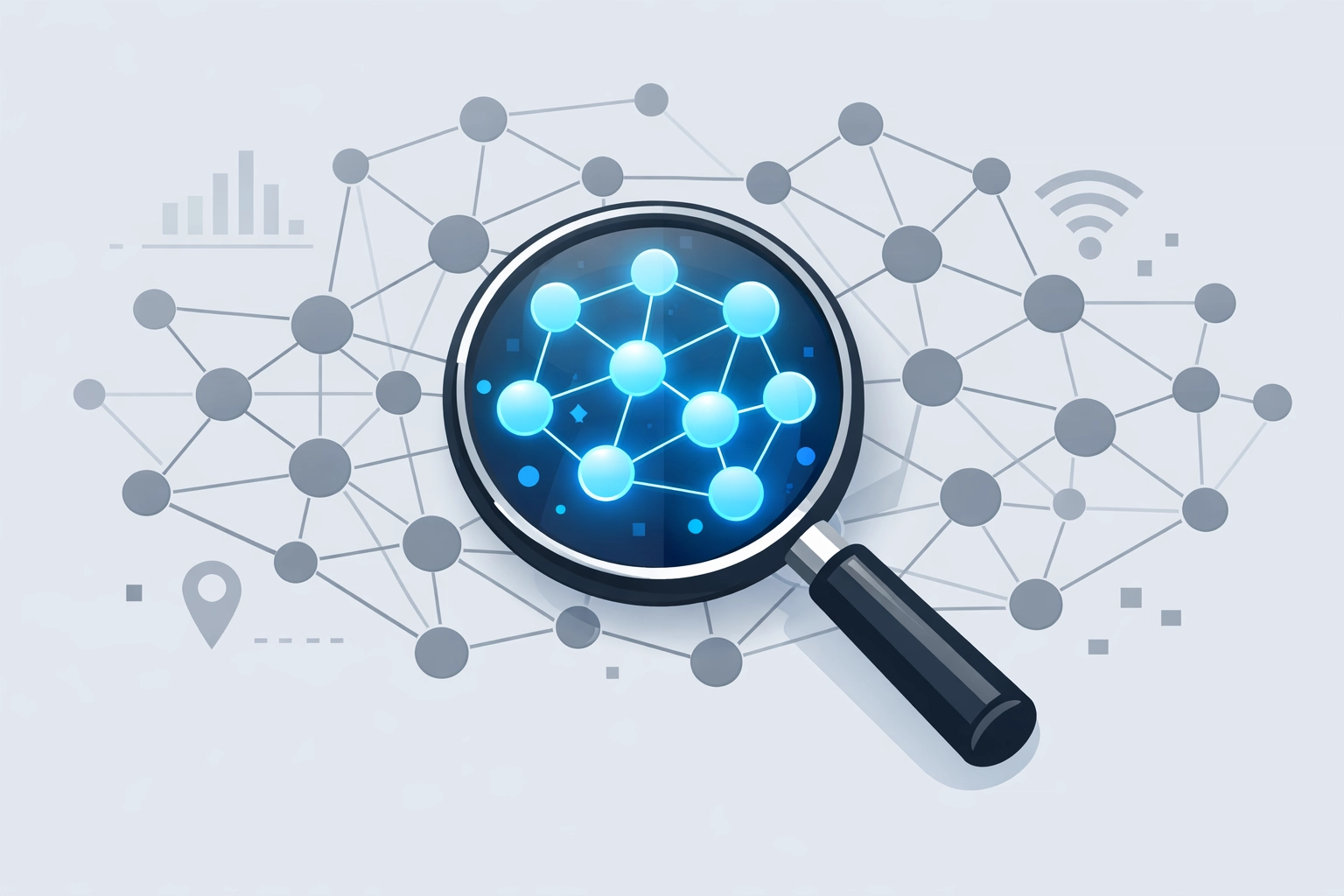 Illustration of a magnifying glass highlighting fresh voter data points for precise political micro-targeting.