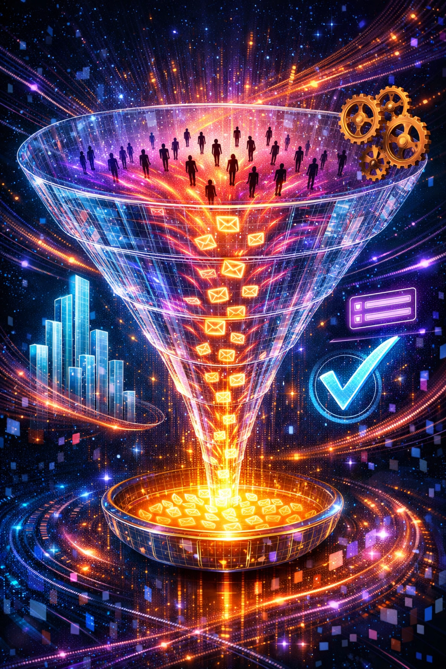 Conversion funnel transforming website traffic into email list subscribers through lead magnets