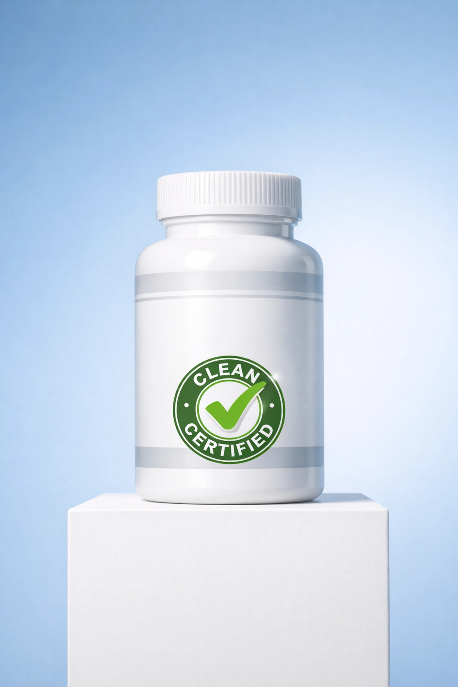 Certified supplement bottle with third-party verification seal for quality assurance