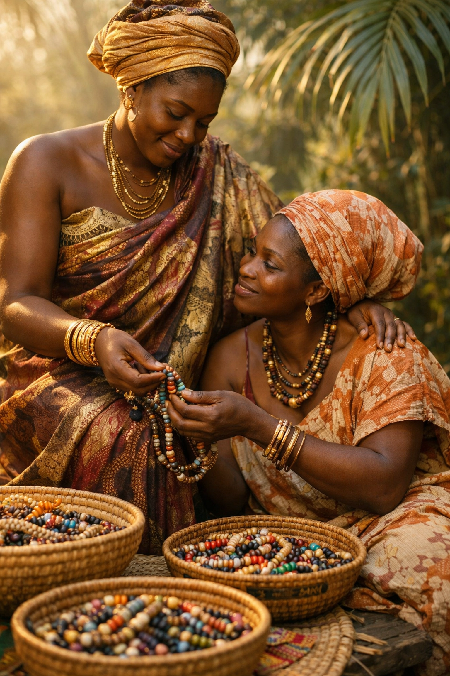Two West African women in a female husband and wife partnership, showing historical gender fluidity and companionship.