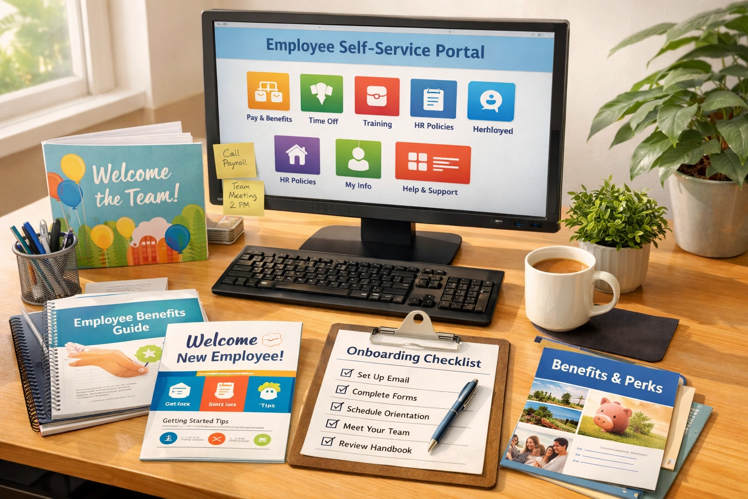 Modern HR service desk with ServiceNow HRSD employee portal, onboarding materials, and case management tools
