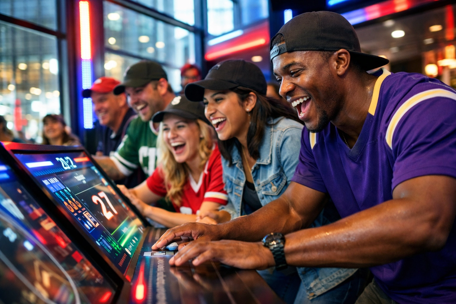 Fans participating in gamified experience at Super Bowl 2026 brand activation booth