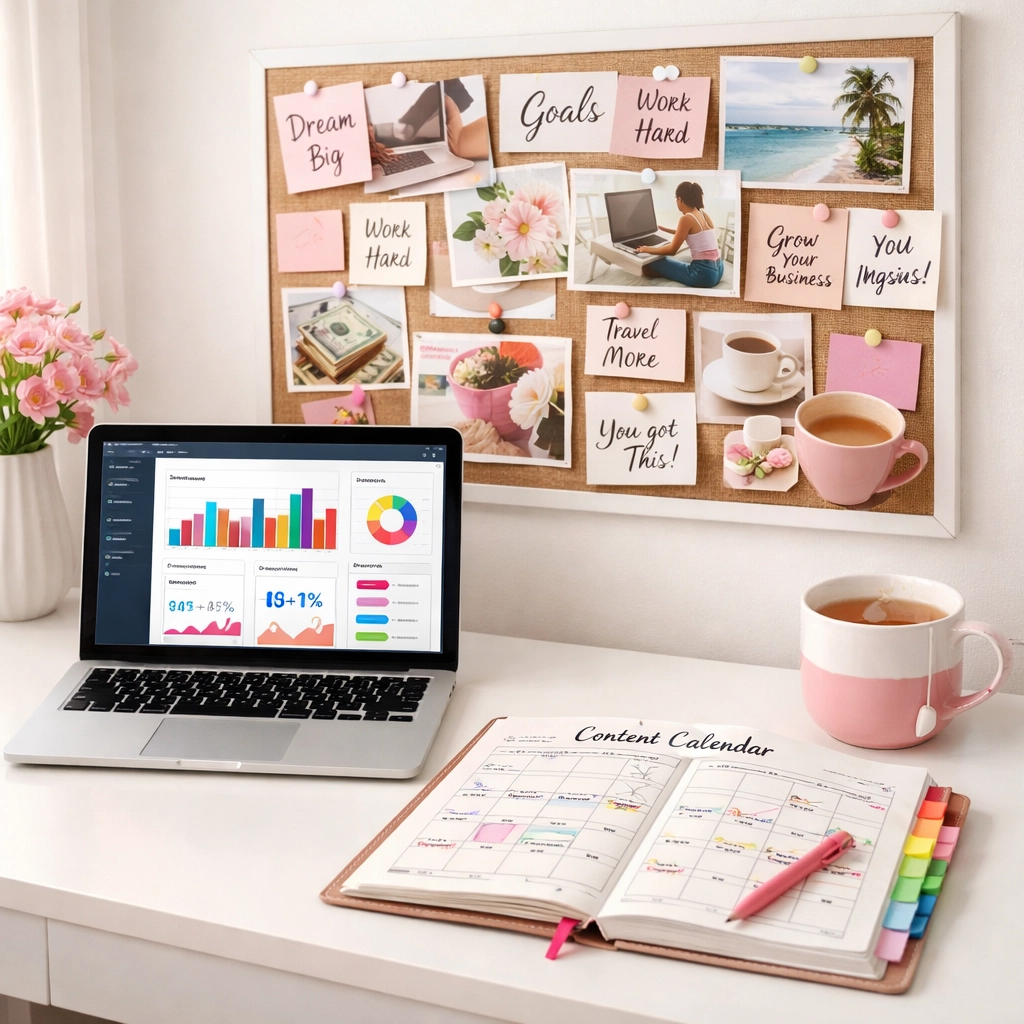 Small business home office setup for social media planning and strategy