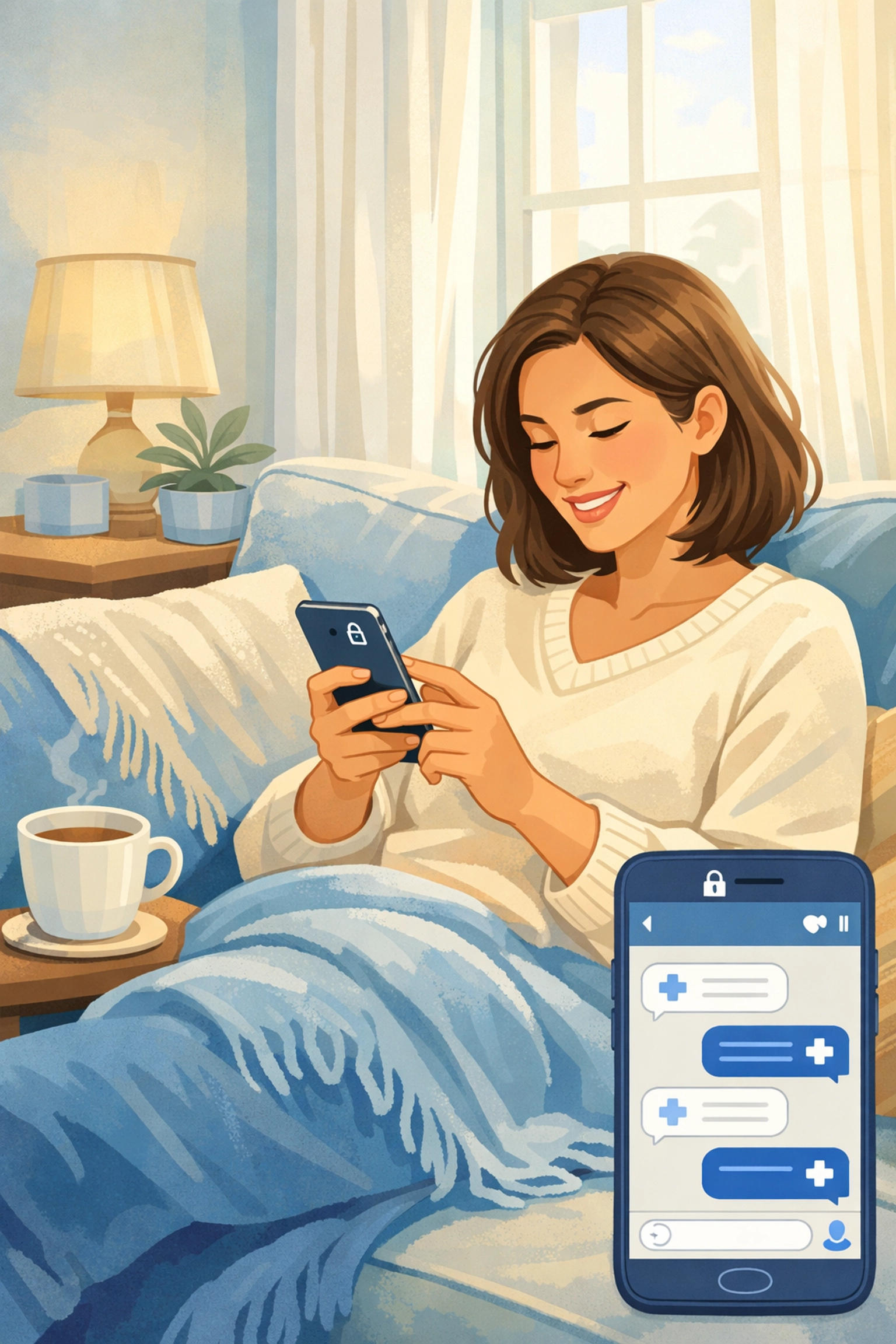 Person using smartphone for discreet online doctor consultation from home