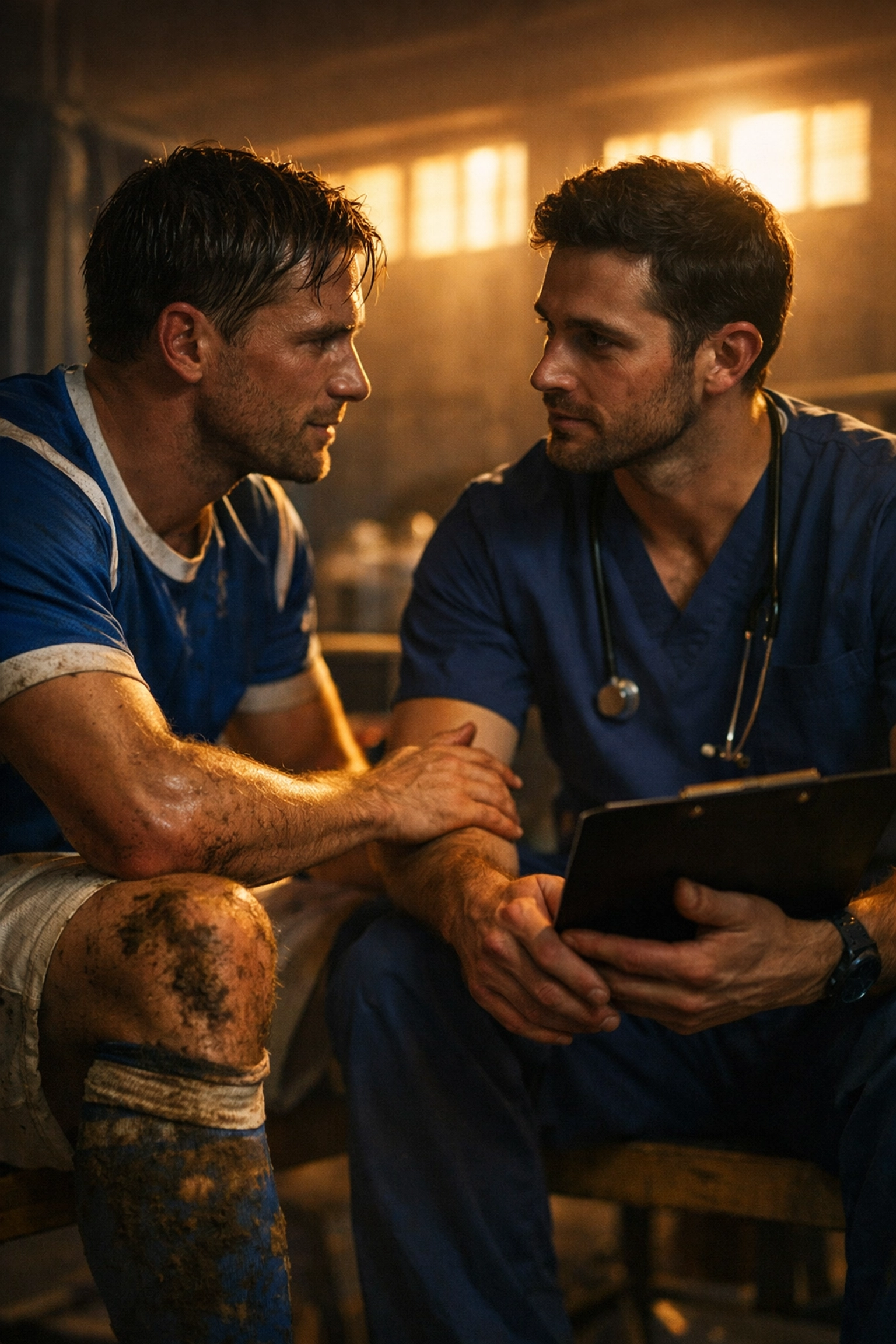 Professional footballer and physical therapist share intimate moment in locker room - MM sports romance