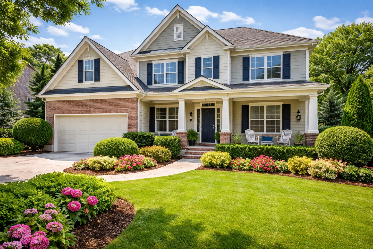 Well-maintained Atlanta home exterior with trimmed lawn and flowers, showcasing curb appeal for property appraisal