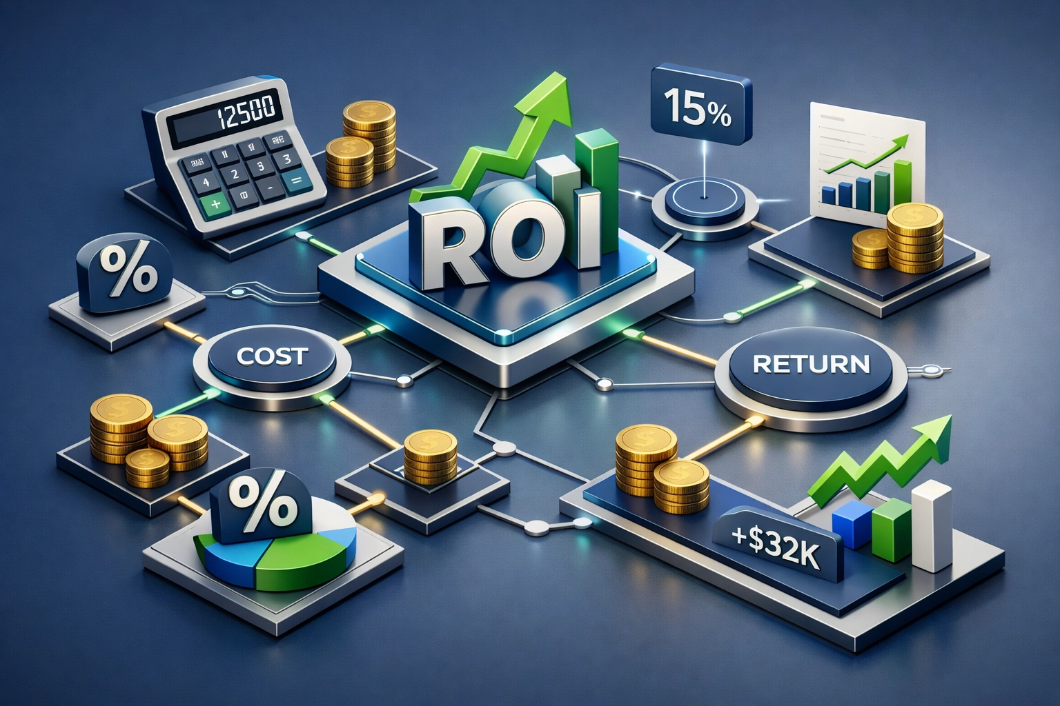 ServiceNow implementation ROI calculation dashboard showing cost savings and efficiency gains