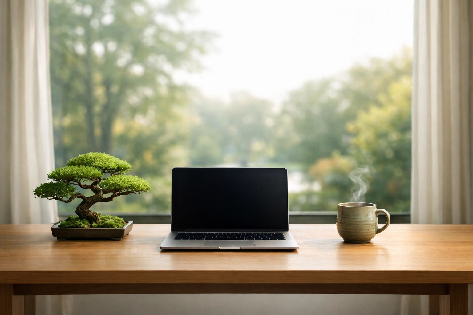 Minimalist workspace setup designed for mindful productivity and deep work focus.