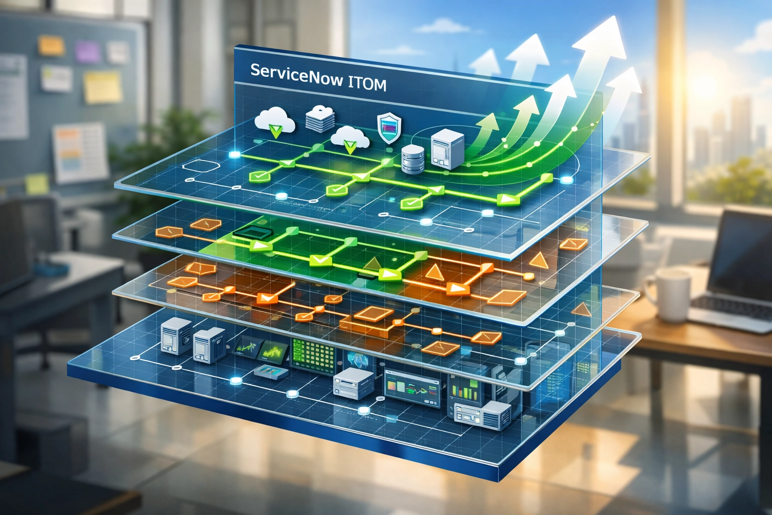 ServiceNow ITOM architecture blueprint displaying scalable infrastructure and growth trajectory