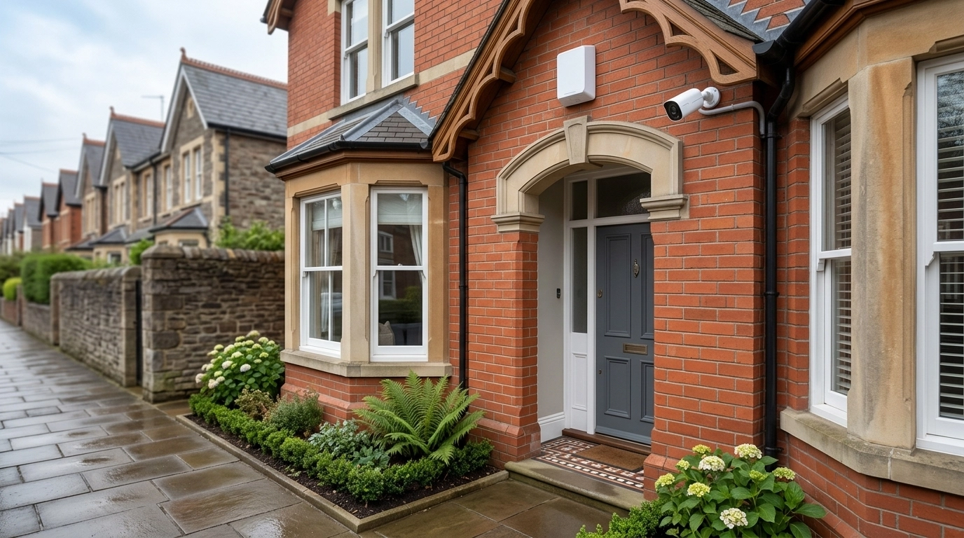 Professional burglar alarm installation on a Cardiff home