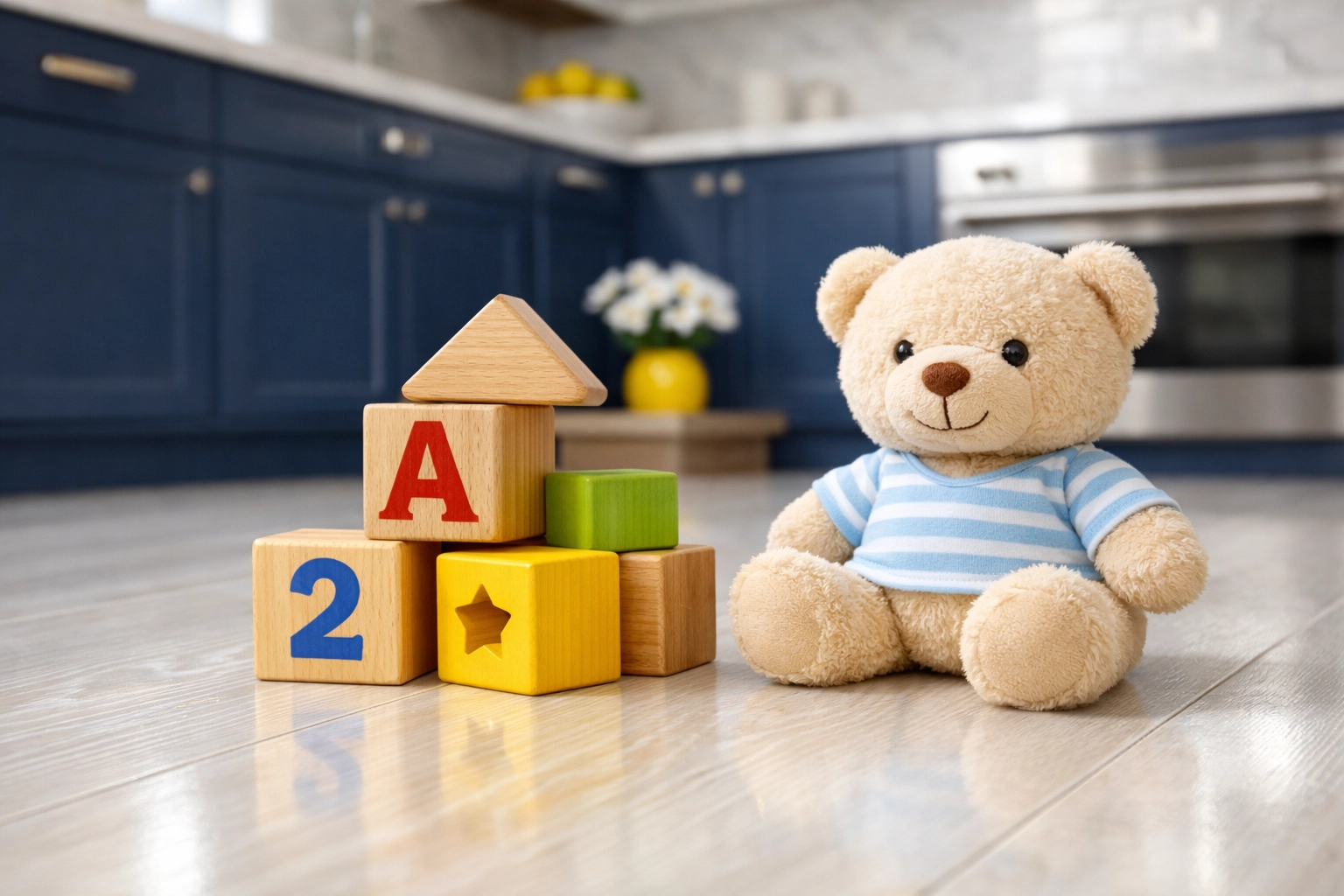 Sparkling wood floors and children's toys following a safe weekly house cleaning Brookfield MA visit.