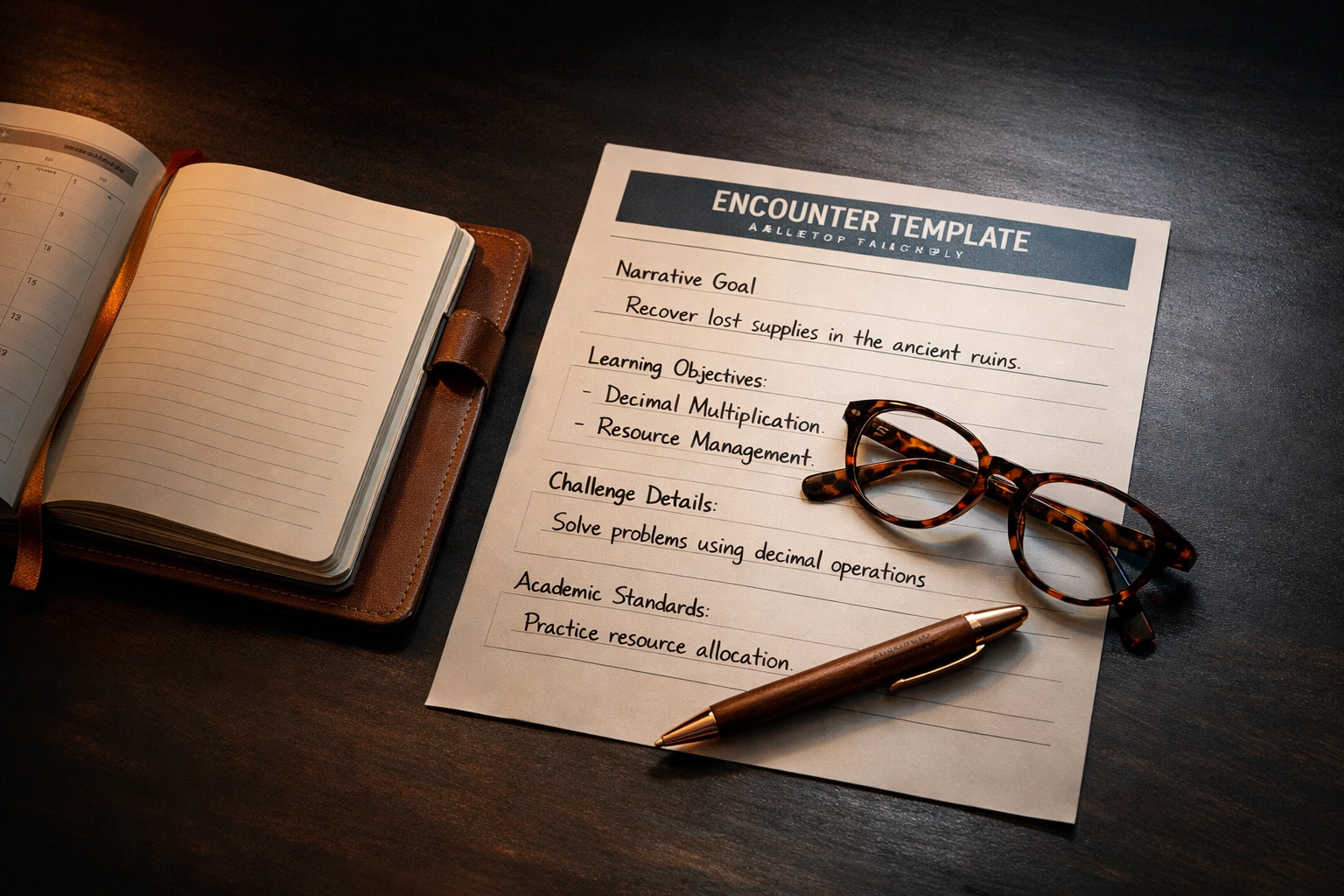 Homeschool educator's planner and curriculum template mapping collaborative storytelling to academic standards.